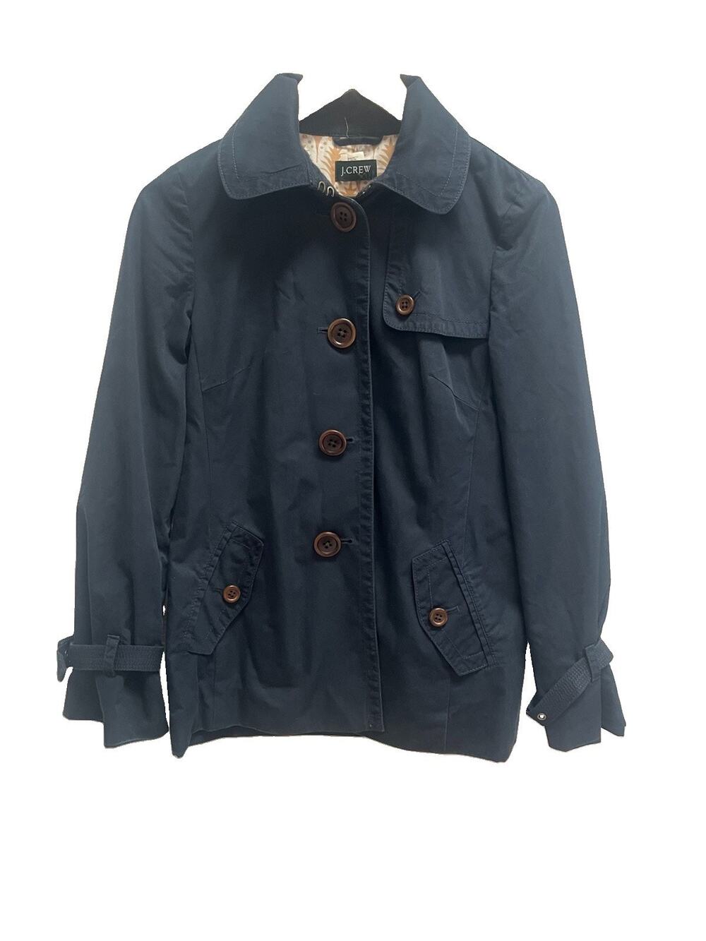 J.Crew Womens 0 Trench Jacket Navy Button Front Cotton Blend Utility Coat